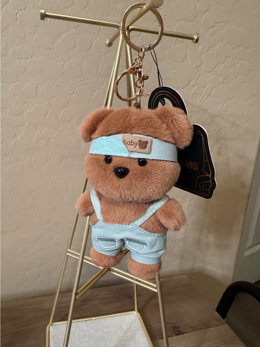 Plush Brown Bear Bag Charm & Keychain with Light Blue Outfit NWT